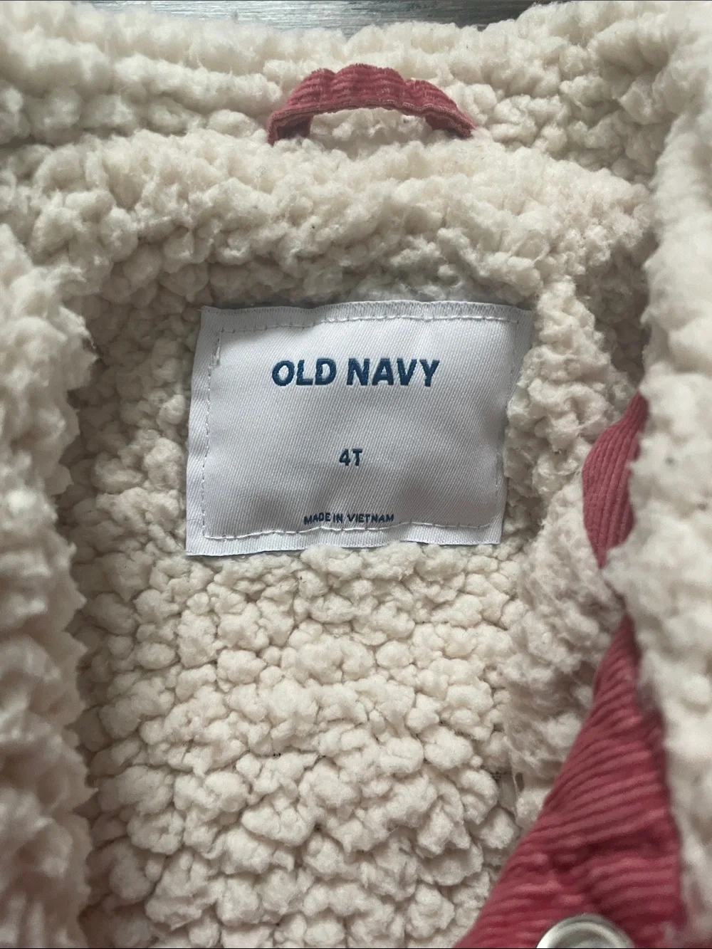Old Navy Coral Pink Corduroy Jacket Lined in Cream Sherpa